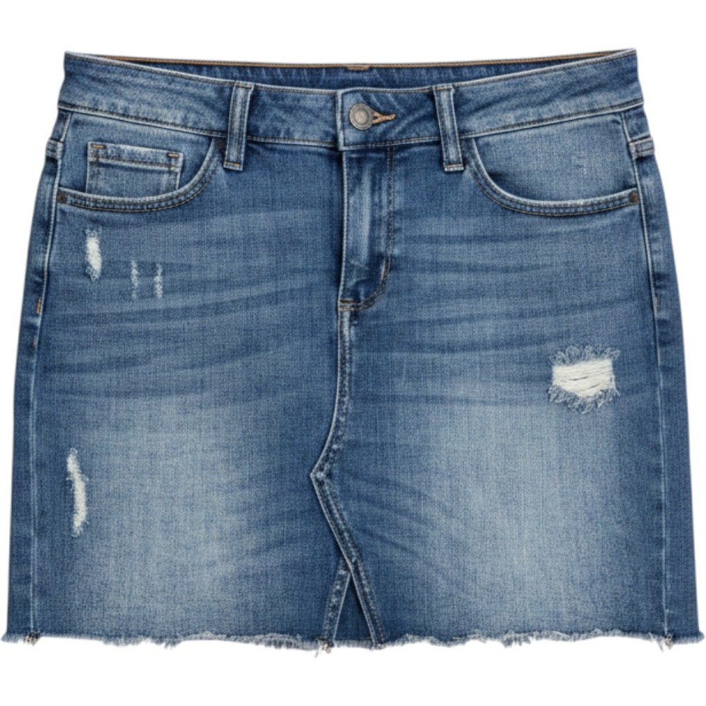 KanCan Denim Skirt Distressed Raw Hem Size M Blue Womens Mini Jean Skirt VBK1442